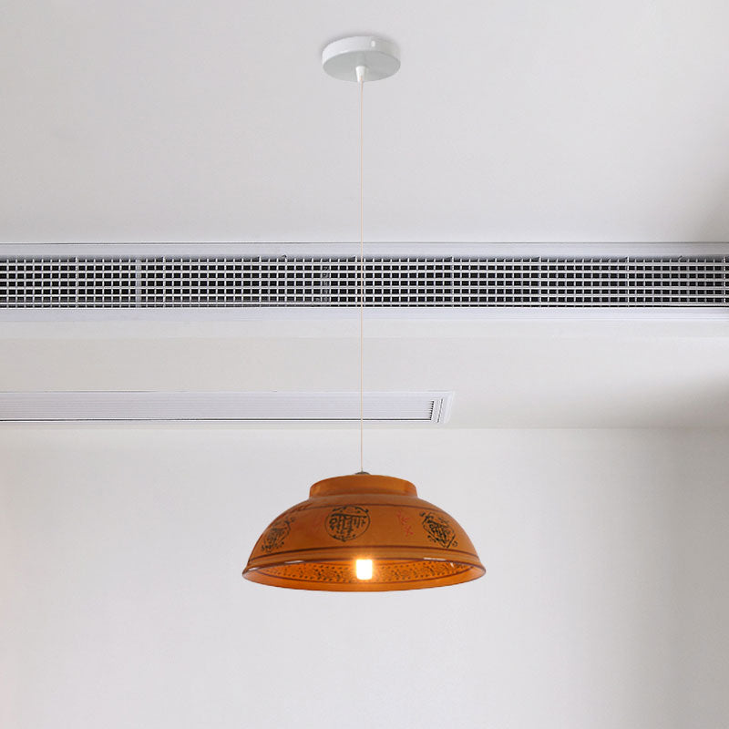 Antique Ceramic Hanging Light - Single Suspension Lamp For Corridor Copper