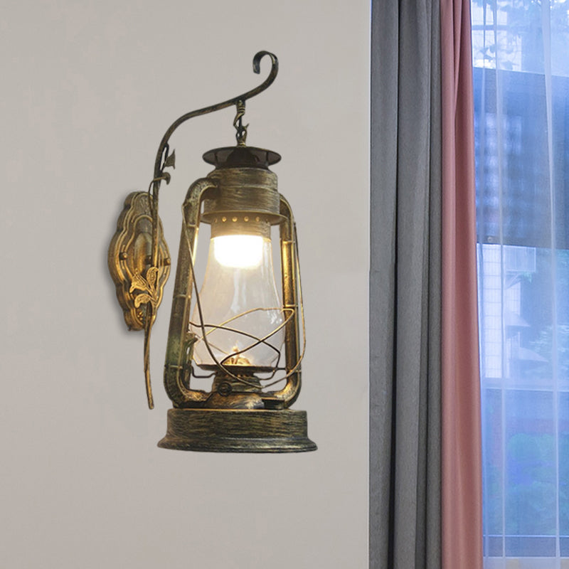 Coastal Style Wall Mounted Kerosene Light Fixture With Clear Glass - Available In Black Bronze Or