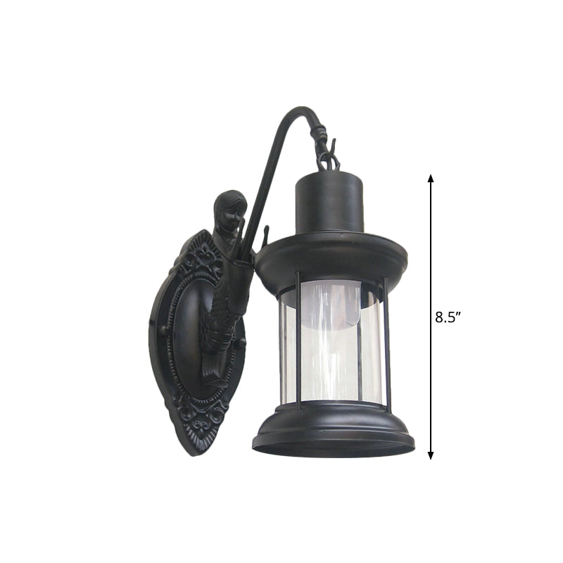 Vintage Style Outdoor Wall Lamp - Clear Glass Sconce Light Black/Bronze/Copper Kerosene 1-Light