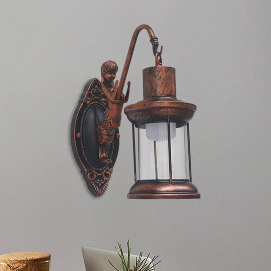 Vintage Style Outdoor Wall Lamp - Clear Glass Sconce Light Black/Bronze/Copper Kerosene 1-Light