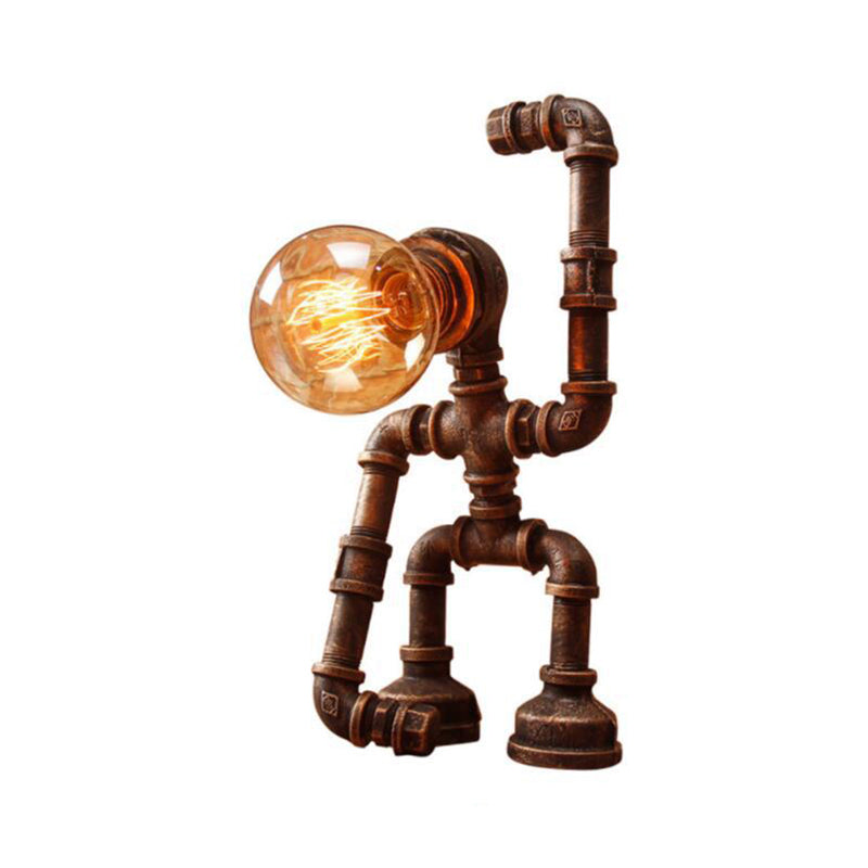 Versatile Robot Table Lamp: Standing/Sitting Metallic Pipe Light For Coffee Shop - Industrial Style