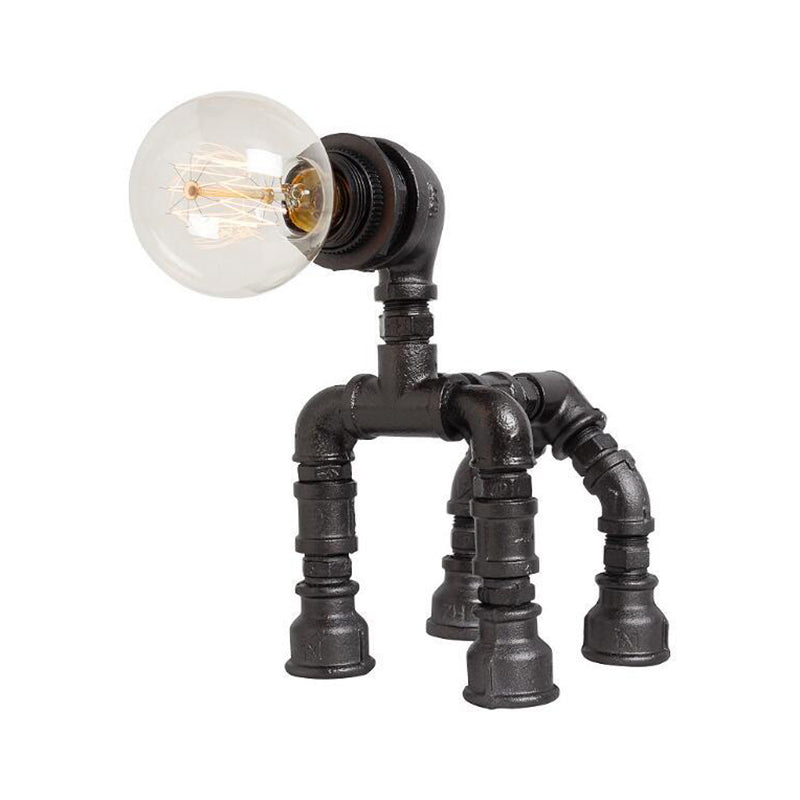 Dog Steampunk Water Pipe Table Lamp For Childrens Bedroom - 1 Bulb Black/Bronze Metallic Design