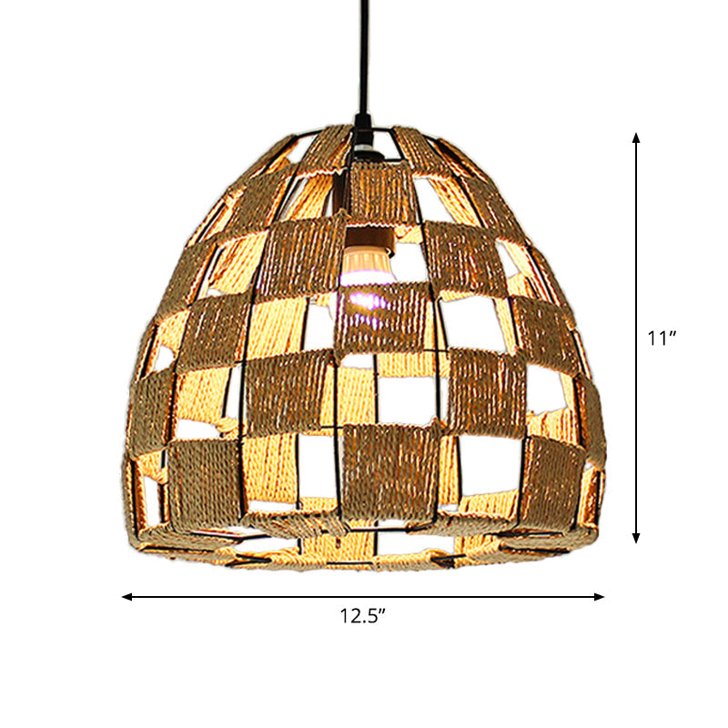 Coastal 1-Light Rattan Pendant Lamp for Dining Room - White House/Dome/Bell Design