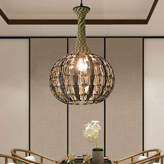 Hollowed White House/Dome/Bell Pendant Lamp - Coastal 1-Light Rattan Fixture For Dining Room / A
