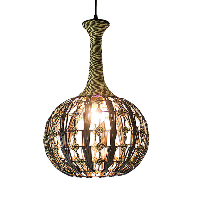 Hollowed White House/Dome/Bell Pendant Lamp - Coastal 1-Light Rattan Fixture For Dining Room