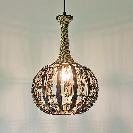 Coastal 1-Light Rattan Pendant Lamp for Dining Room - White House/Dome/Bell Design