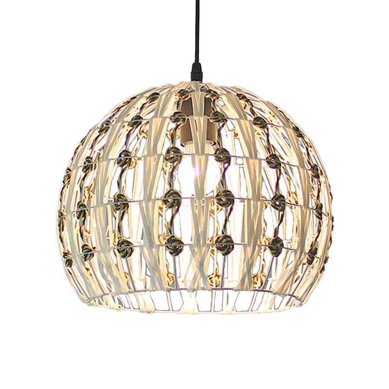 Hollowed White House/Dome/Bell Pendant Lamp - Coastal 1-Light Rattan Fixture For Dining Room / B