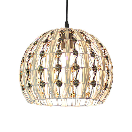 Hollowed White House/Dome/Bell Pendant Lamp - Coastal 1-Light Rattan Fixture For Dining Room / B
