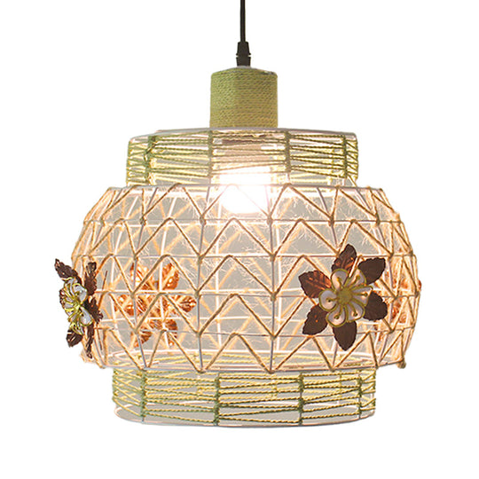 Hollowed White House/Dome/Bell Pendant Lamp - Coastal 1-Light Rattan Fixture For Dining Room / D