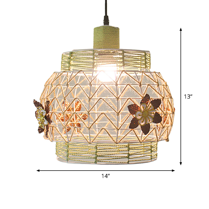 Hollowed White House/Dome/Bell Pendant Lamp - Coastal 1-Light Rattan Fixture For Dining Room