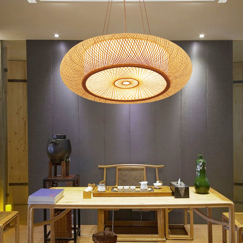 Chinese Handmade Round Bamboo Pendant Light - 18/19.5/31.5 Wide Beige Ceiling Hanging Lamp For