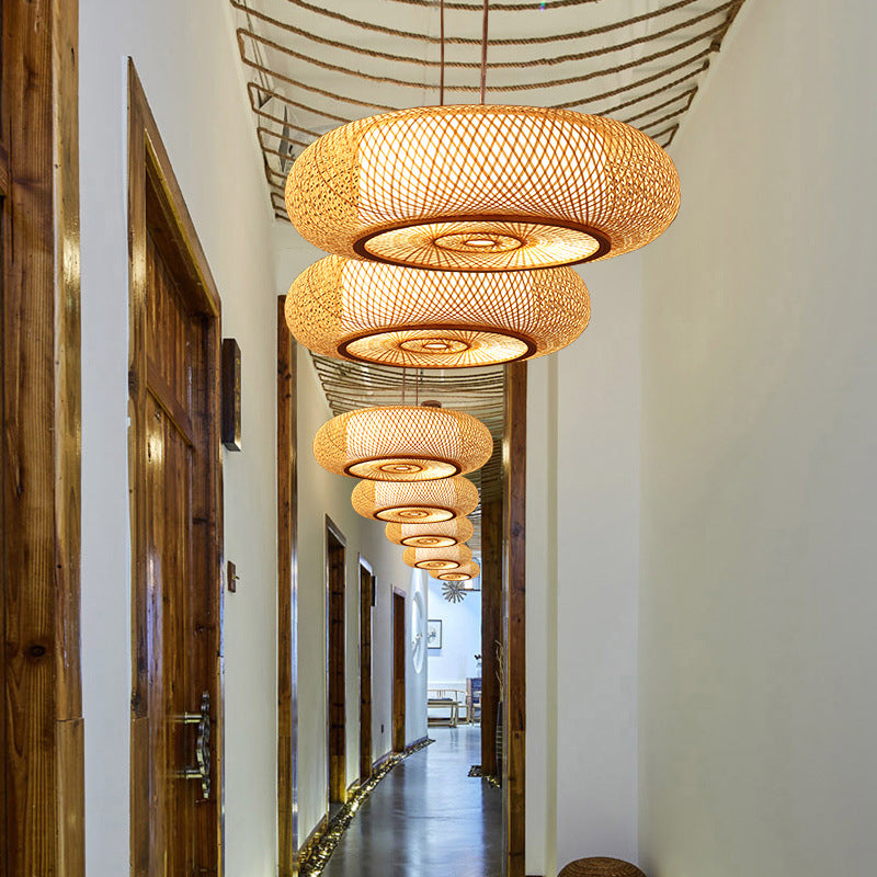 Chinese Handmade Round Bamboo Pendant Light - 18/19.5/31.5 Wide Beige Ceiling Hanging Lamp For