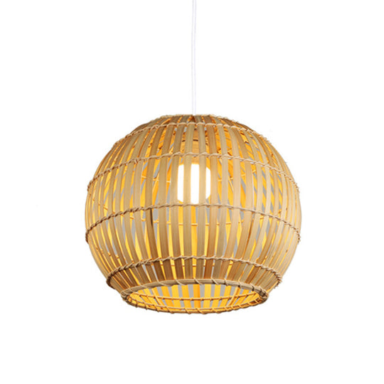 Global Bamboo Stripe Pendant Light Fixture - 12"/16"/19.5" Width - 1 Head - Beige - Ideal for Restaurants