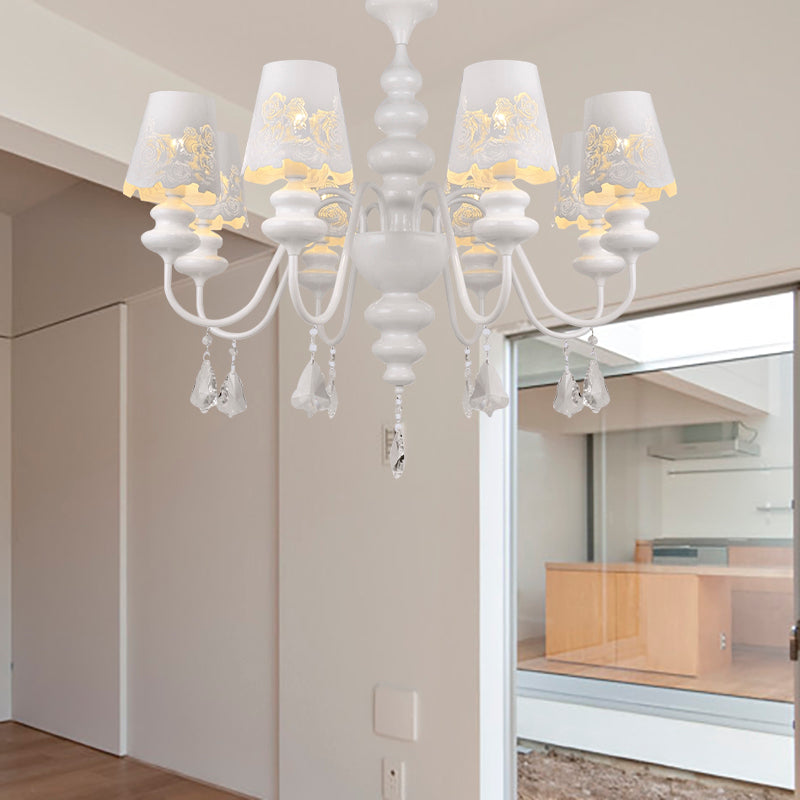 Contemporary Metal Cone Chandelier With Clear Crystal White Pendant Light