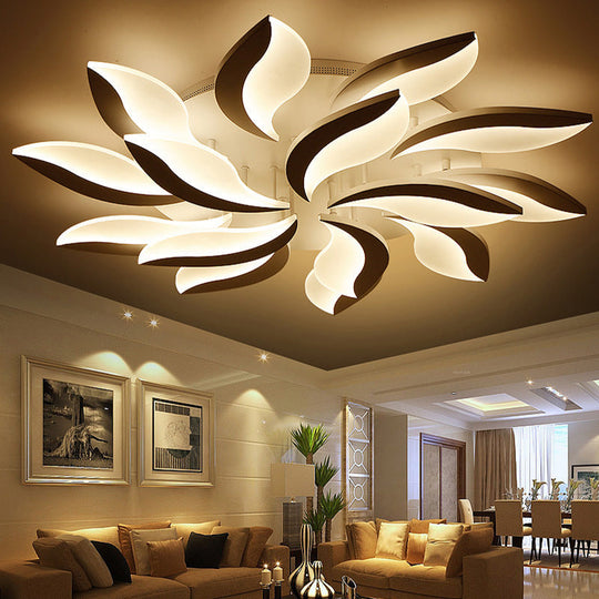Contemporary Led Leaf Shaped Flushmount Lighting With Acrylic Diffuser - 3/12/15 Lights White 15 /