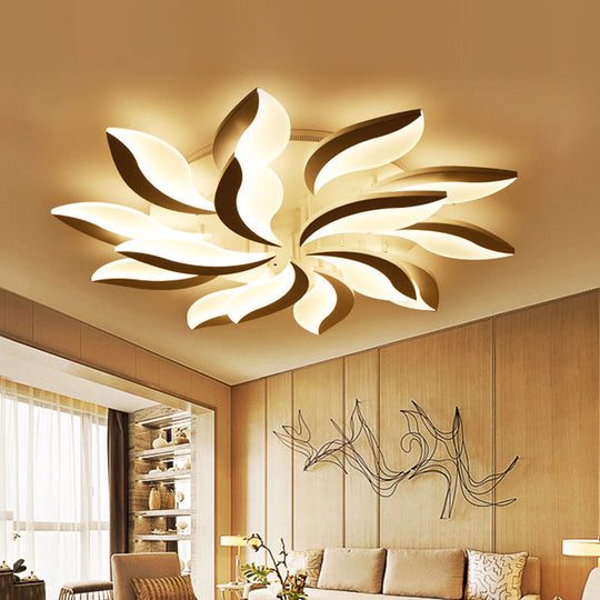 Contemporary Led Leaf Shaped Flushmount Lighting With Acrylic Diffuser - 3/12/15 Lights White