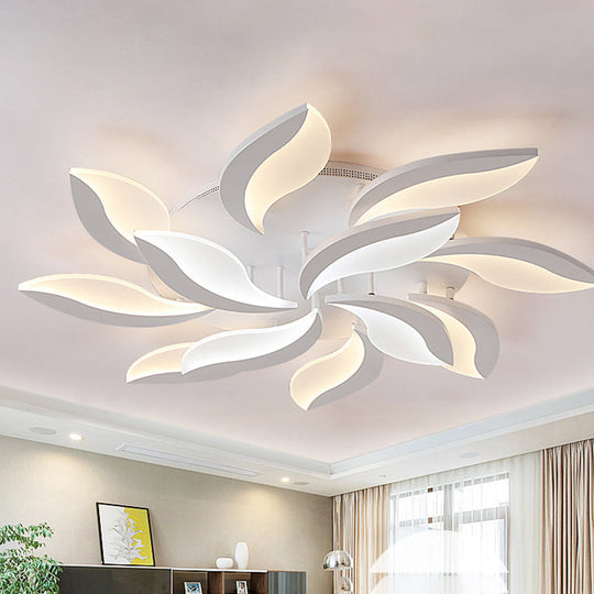 Contemporary Led Leaf Shaped Flushmount Lighting With Acrylic Diffuser - 3/12/15 Lights White 12 /