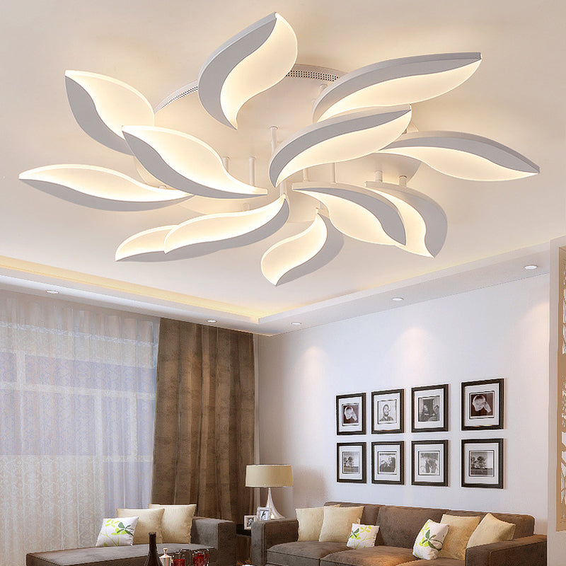 Contemporary Led Leaf Shaped Flushmount Lighting With Acrylic Diffuser - 3/12/15 Lights White