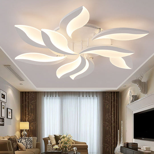 Contemporary Led Leaf Shaped Flushmount Lighting With Acrylic Diffuser - 3/12/15 Lights White 9 /