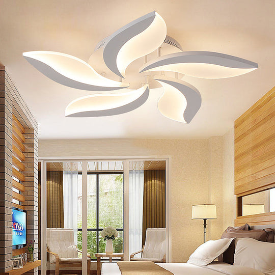 Contemporary Led Leaf Shaped Flushmount Lighting With Acrylic Diffuser - 3/12/15 Lights White 5 /