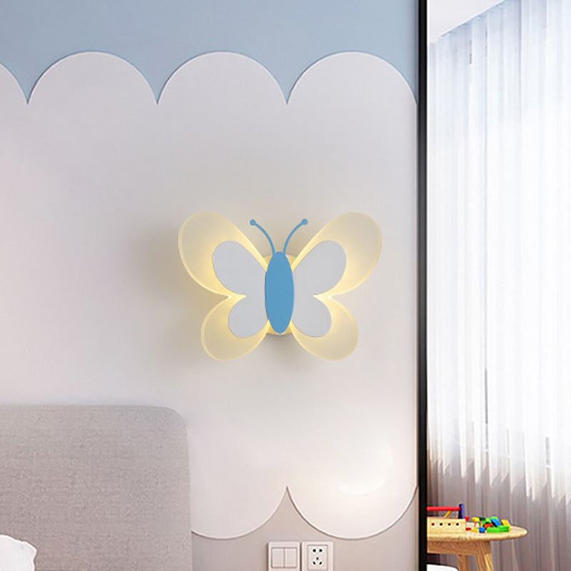 Cartoon Butterfly Led Sconce Lamp: Fun Acrylic Wall Lighting Fixture In Multiple Colors And Light