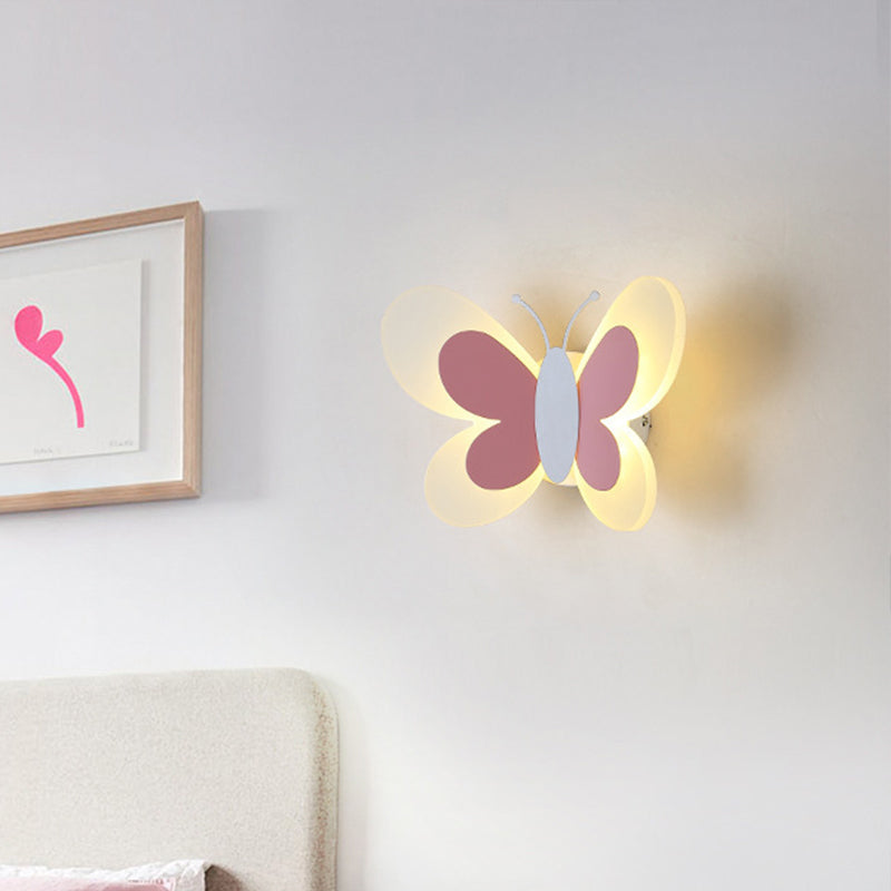 Cartoon Butterfly Led Sconce Lamp: Fun Acrylic Wall Lighting Fixture In Multiple Colors And Light