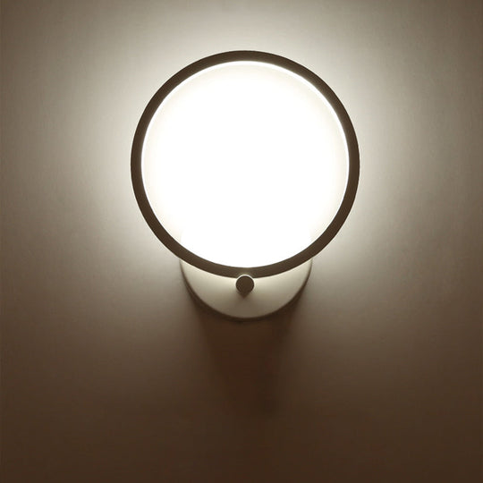 Minimalist White Led Circle Sconce Light Fixture With Acrylic Wall Mount - Warm/White For Corridor