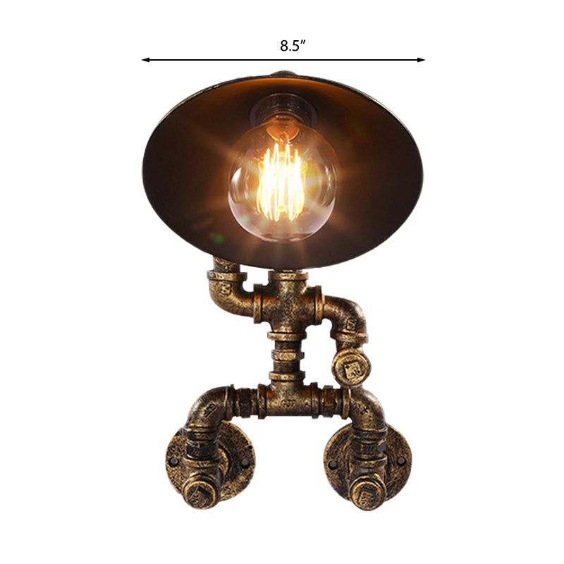 Vintage Cone Wall Sconce With Robot Design & Brass Finish - 1 Head Wrought Iron Lamp