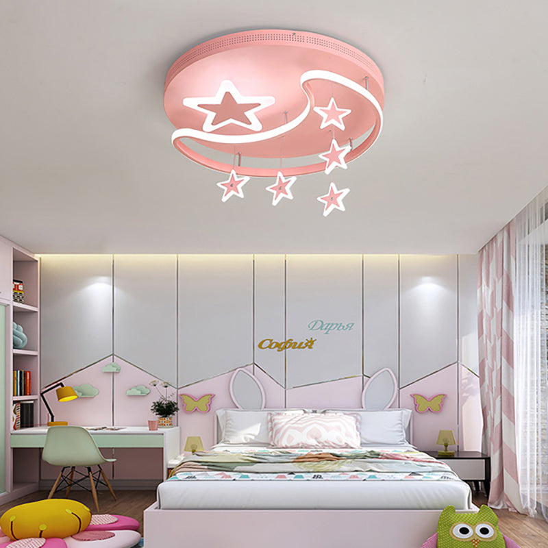 Nordic Moon & Star Ceiling Light Fixture - Acrylic Flush Mount For Kindergarten Pink / 16.5 White