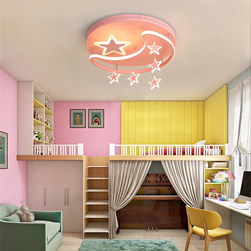 Nordic Moon & Star Ceiling Light Fixture - Acrylic Flush Mount For Kindergarten Pink / 16.5 Warm