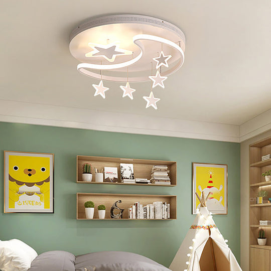Nordic Moon & Star Ceiling Light Fixture - Acrylic Flush Mount For Kindergarten White / 16.5
