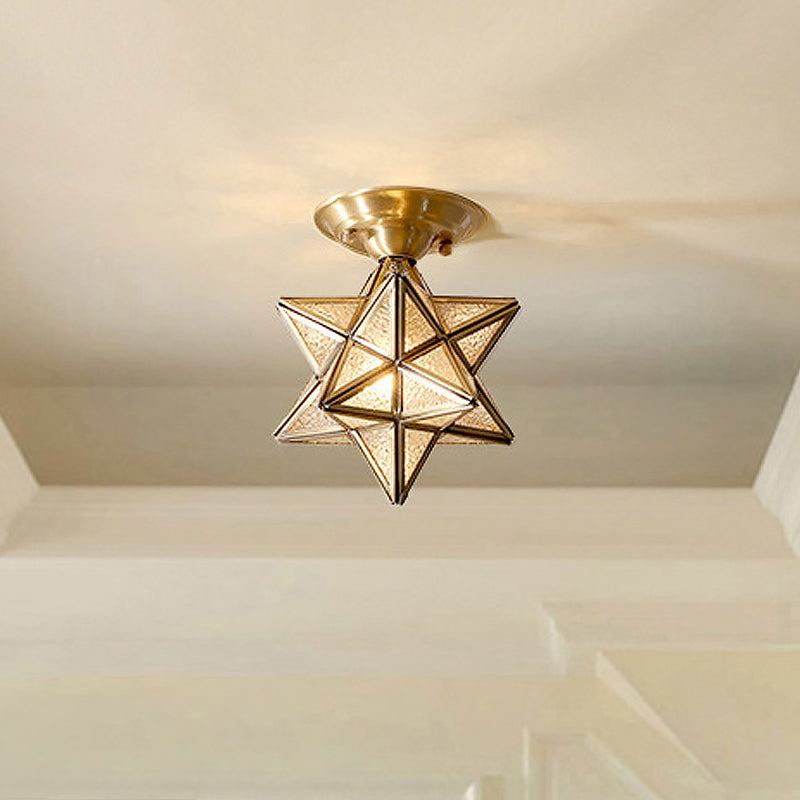 Diamond/Star Traditional Bedroom Ceiling Light - Transparent Glass 1-Light Brass Flushmount