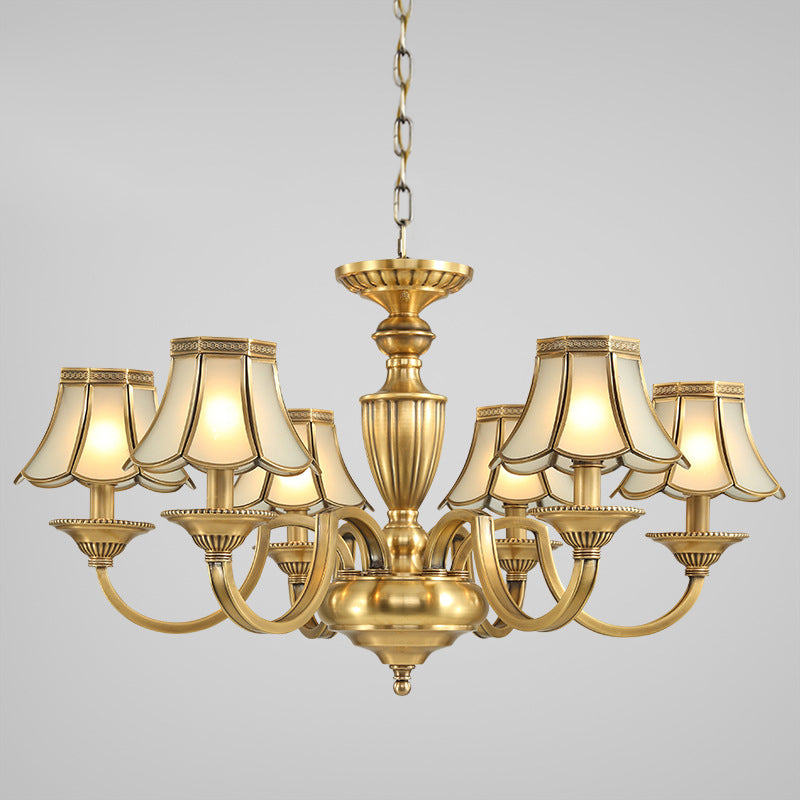Frosted Glass Panel Chandelier - 6/8/10 Lights Colonial Polished Brass Bedroom Pendant Lamp Elegant