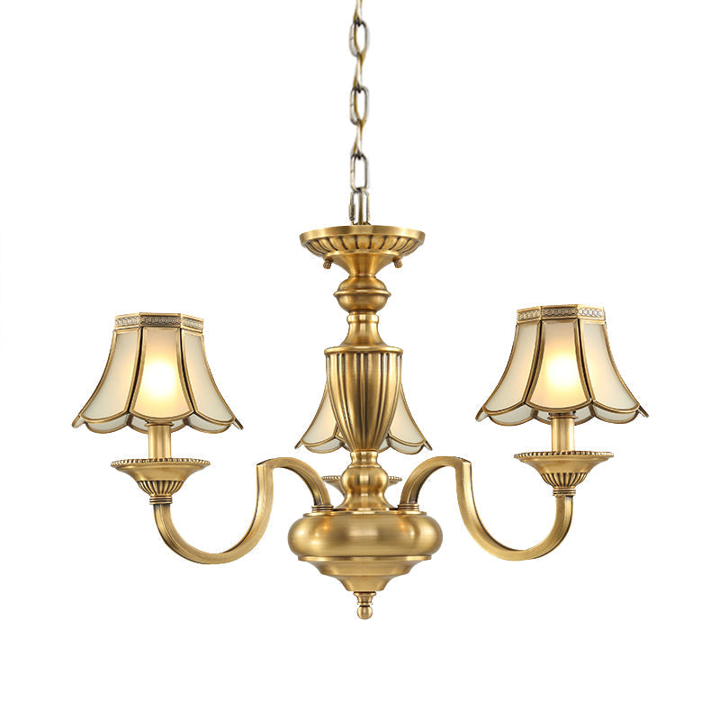 Frosted Glass Panel Chandelier - 6/8/10 Lights Colonial Polished Brass Bedroom Pendant Lamp Elegant