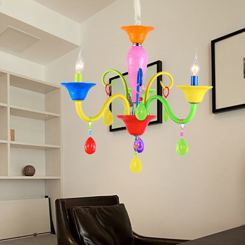 Kids Teardrop Crystal Chandelier - Fun & Colorful Candle Suspension Light For Game Room 3 /