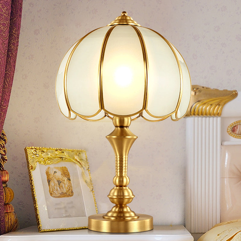 Colonial Polished Brass Nightstand Lamp With Frosted Glass - Ideal For Bedroom