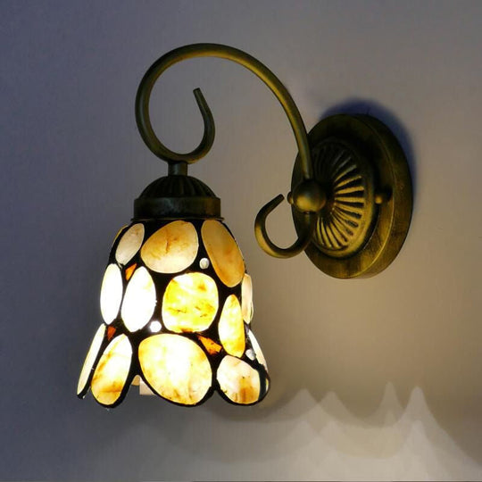 Tiffany Beige Sconce Light: 1-Light Bedroom Wall Mounted Lighting With Stone Bell/Dome Shade / A