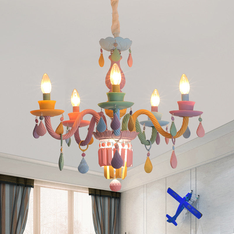 Nursing Room Chandelier: Multi-Color Pendant Light With Teardrop Glass For A Welcoming Foyer 5 /