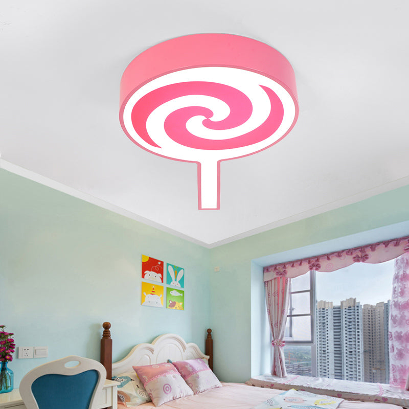 Cartoon Acrylic Flush Mount Ceiling Light For Lollipop Kindergarten Pink / White