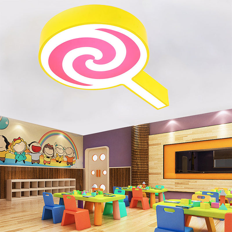 Cartoon Acrylic Flush Mount Ceiling Light For Lollipop Kindergarten Yellow / White