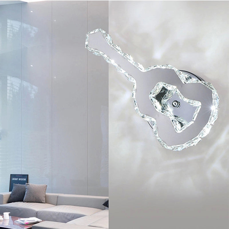 Modern Crystal Wall Light: Guitar Shaped Stainless Steel Lamp For Cafe Decor