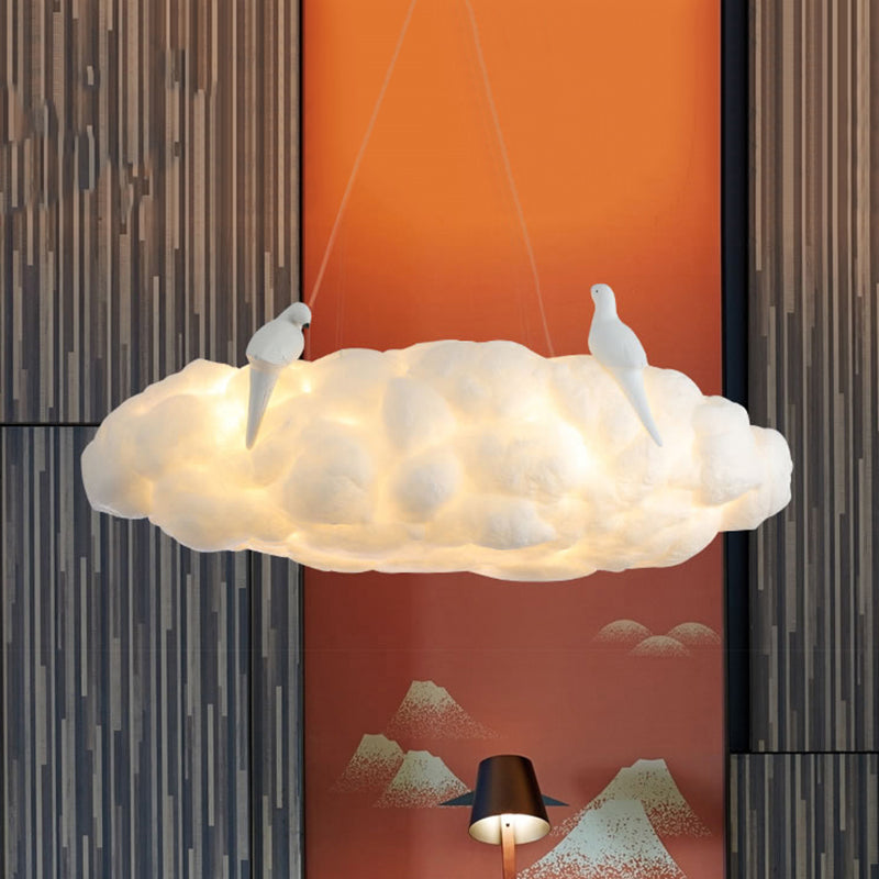 Cloud Kindergarten Chandelier: Bird Cotton Hanging Light Contemporary Design In White