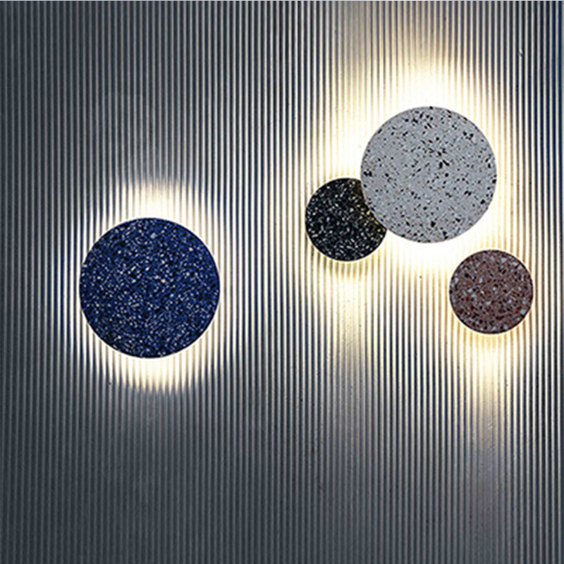 Minimalist Led Wall Sconce: Disc Shaped Terrazzo Bedroom Light - Pink/Blue/Black 7/10 Diameter Blue