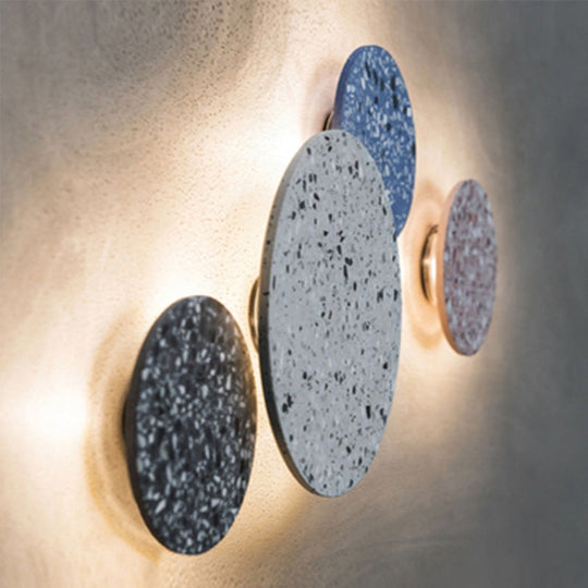 Minimalist Led Wall Sconce: Disc Shaped Terrazzo Bedroom Light - Pink/Blue/Black 7/10 Diameter Pink
