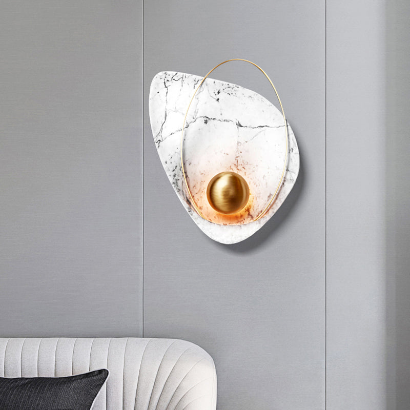 Marble Teardrop Sconce Lamp: Designer 1-Light Flush Mount Wall Light In Black/White For Living Room