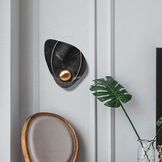 Marble Teardrop Sconce Lamp: Designer 1-Light Flush Mount Wall Light In Black/White For Living Room