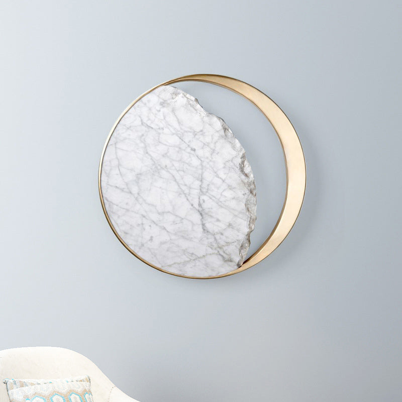 Minimalist Moon Wall Lamp Marble 1-Head Sconce In Gold - Perfect For Living Room