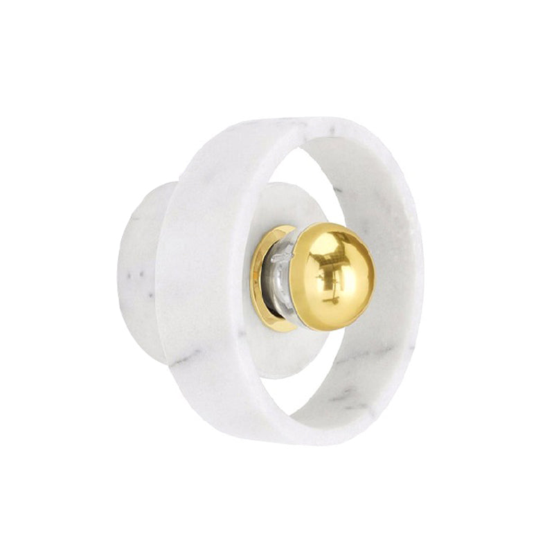 Modern White-Gold Circle Sconce Lighting - Designer Wall-Mounted Marble Light With 1 Bulb