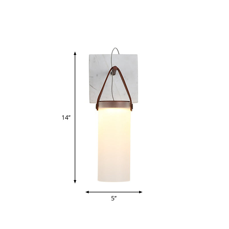 Nordic Led Cylinder Wall Light White Glass Leather Strap
