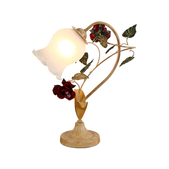 Pastoral Floral Frosted Glass Night Light With Arched Arm - Blue/Beige